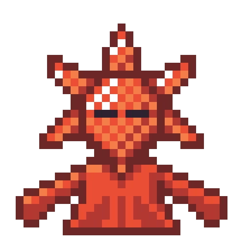 A frightening figure in all red robes, and a red six-pointed mask with reflective studs.